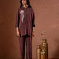 Juniper Coffee Brown Embellished Viscose Co-Ord Set With Bead Detailing - Swadesiicart