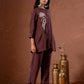 Juniper Coffee Brown Embellished Viscose Co-Ord Set With Bead Detailing - Swadesiicart