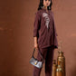 Juniper Coffee Brown Embellished Viscose Co-Ord Set With Bead Detailing - Swadesiicart