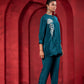 Juniper Teal Embellished Viscose Co-Ord Set With Bead Detailing - Swadesiicart