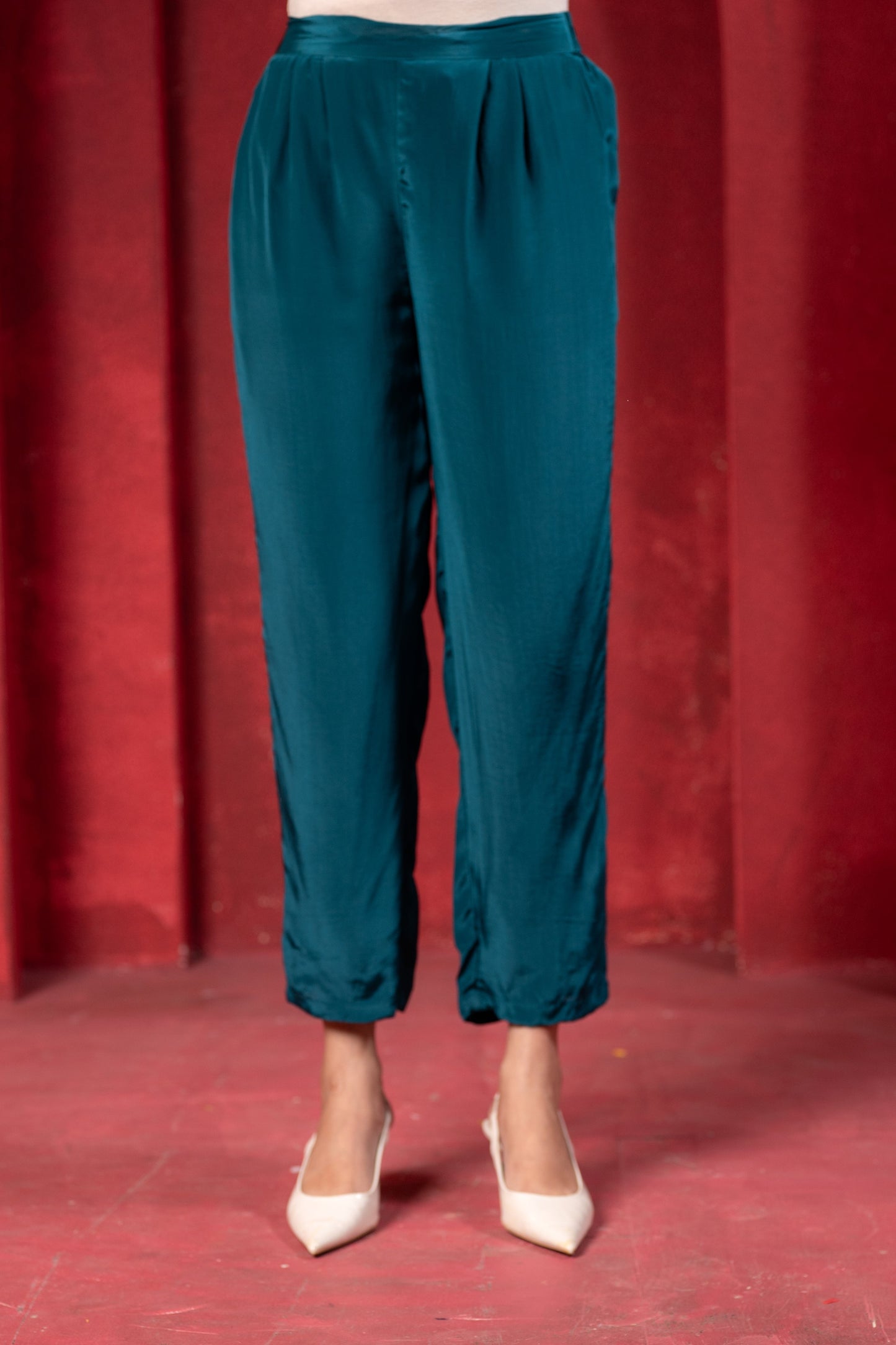 Juniper Teal Embellished Viscose Co-Ord Set With Bead Detailing - Swadesiicart