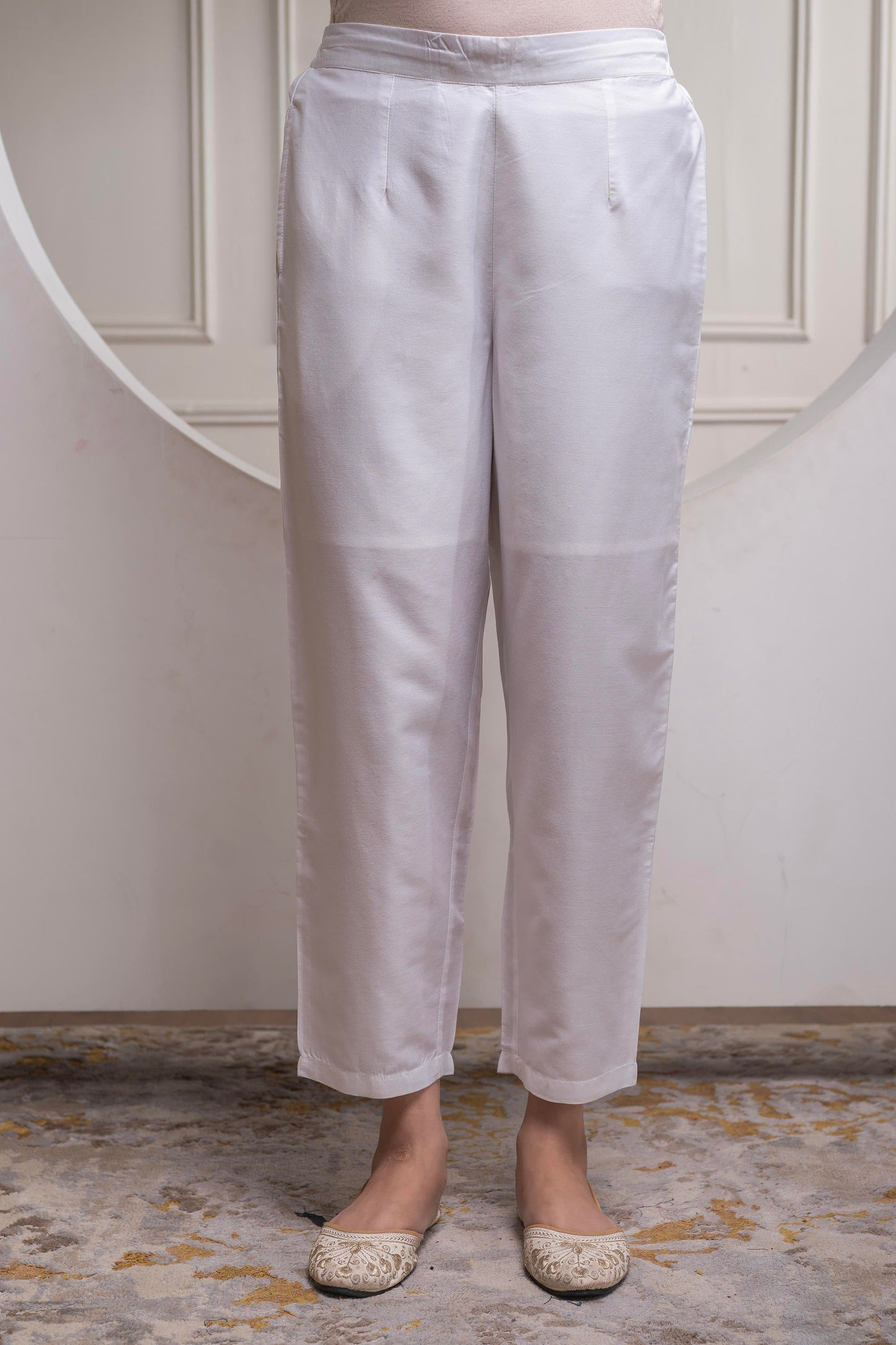 Juniper Viscose Off White Embroidered Shirt, Cami & Pant Co-Ord Set With Zari Work - Swadesiicart