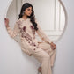 Juniper Viscose Linen Cream Maroon Embellished Shirt And Pant Co-Ord Set With Sequin & Bead Details - Swadesiicart