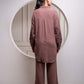 Juniper Brown Embellished Viscose Co-Ord Set With Bead Details - Swadesiicart