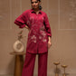 Juniper Rose Pink Embroidered Viscose Co-Ord Set With Thread Work Detailing