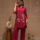 Juniper Rose Pink Embroidered Viscose Co-Ord Set With Thread Work Detailing - Swadesiicart