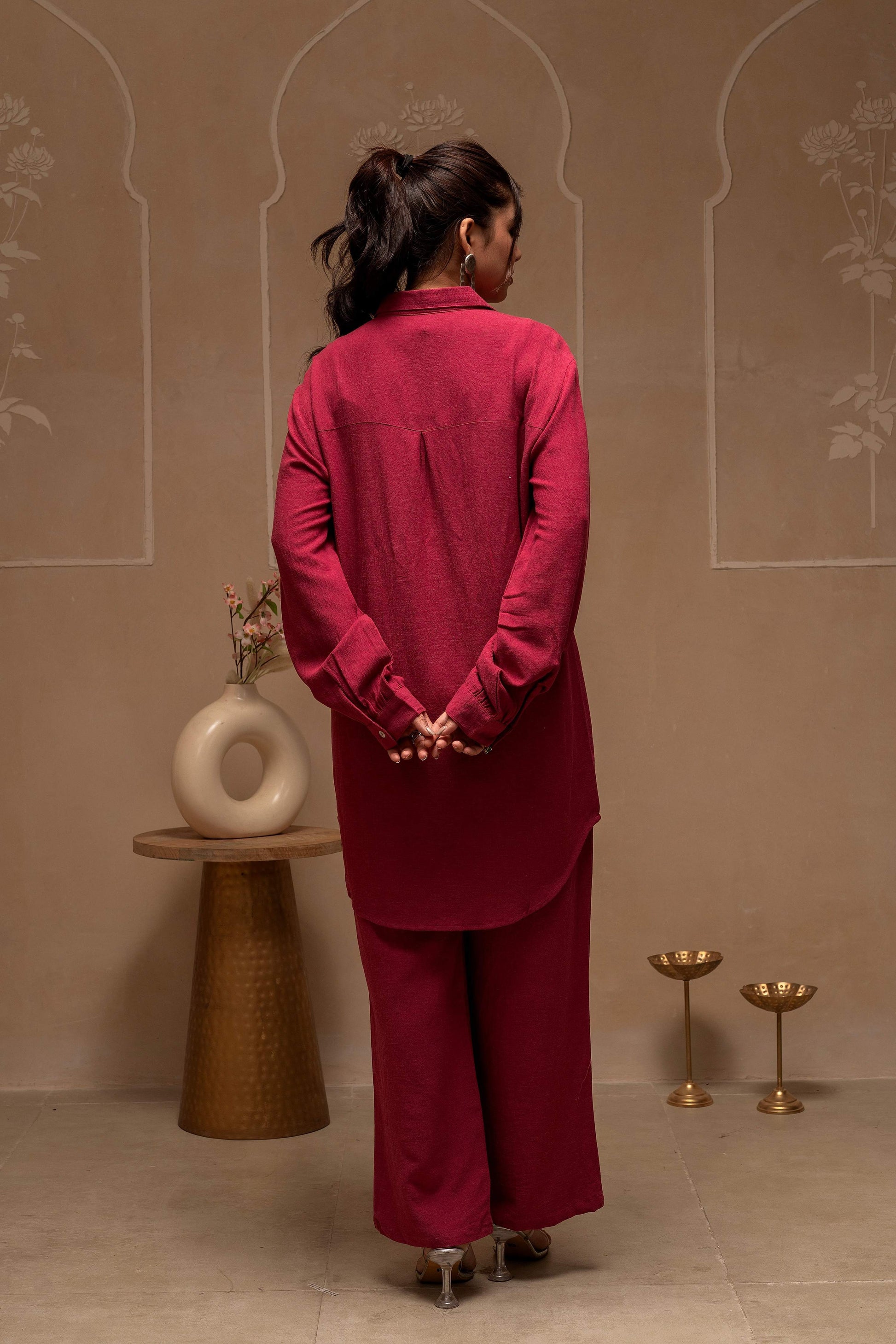 Juniper Rose Pink Embroidered Viscose Co-Ord Set With Thread Work Detailing - Swadesiicart