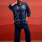 Juniper Viscose Linen Indigo Embroidered Shirt And Pant Co-Ord Set With Thread Work - Swadesiicart