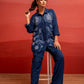 Juniper Viscose Linen Indigo Embroidered Shirt And Pant Co-Ord Set With Thread Work - Swadesiicart