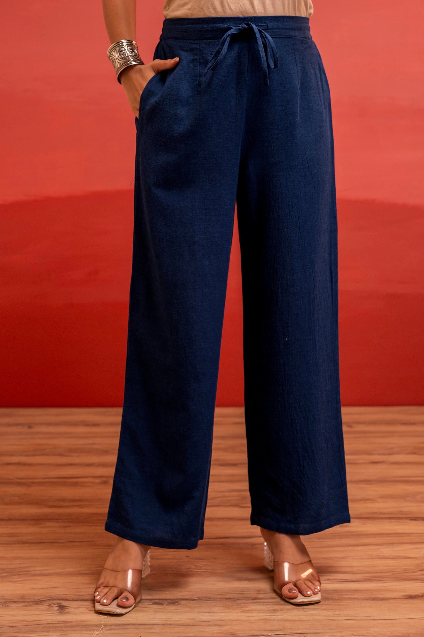 Juniper Viscose Linen Indigo Embroidered Shirt And Pant Co-Ord Set With Thread Work - Swadesiicart