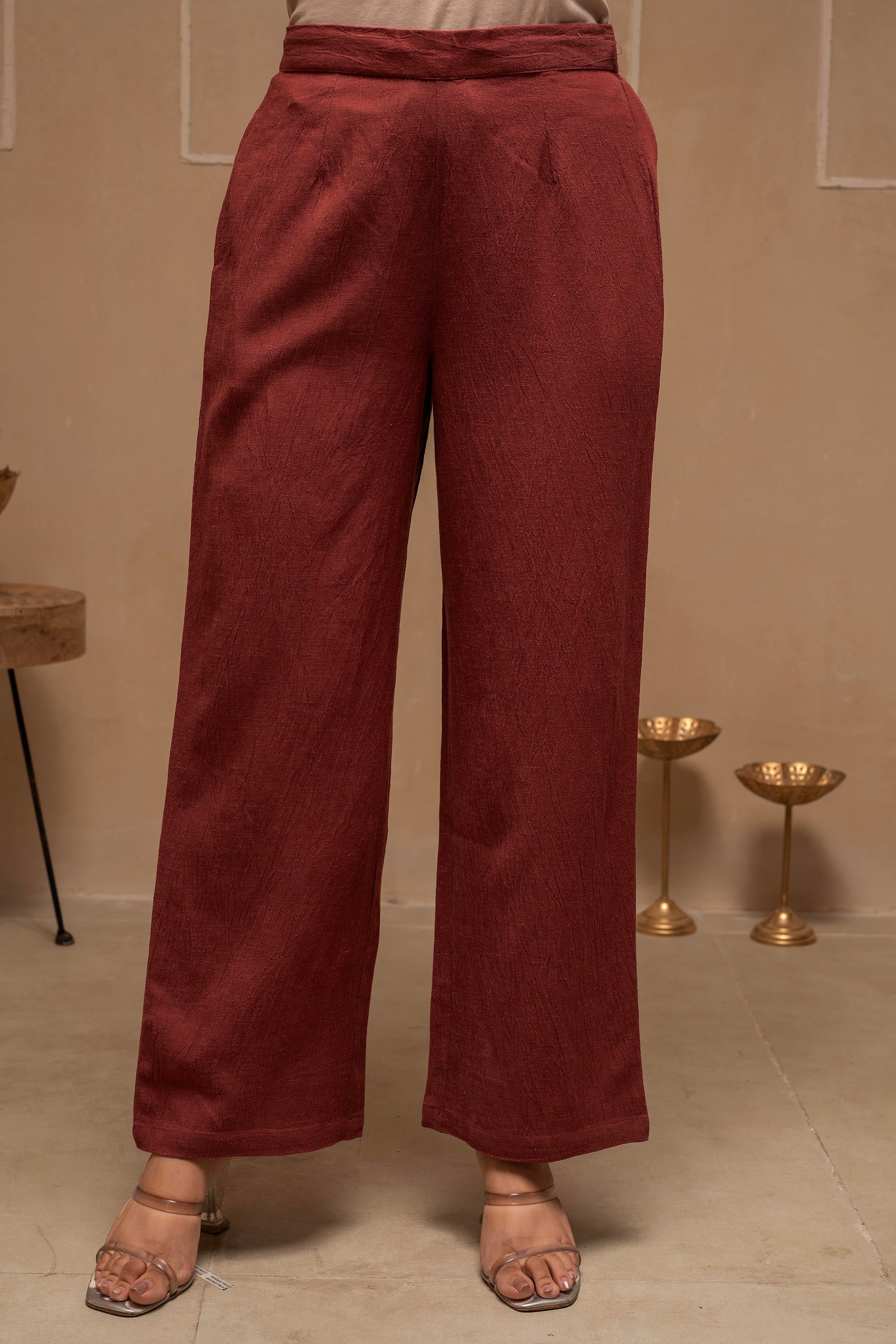 Juniper Brown Embellished Viscose-Linen Co-Ord Set With Sequin Detailing - Swadesiicart