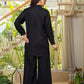 Juniper Viscose Linen Black Embroidered Shirt And Pant Co-Ord Set With Thread Work - Swadesiicart