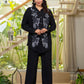 Juniper Viscose Linen Black Embroidered Shirt And Pant Co-Ord Set With Thread Work - Swadesiicart