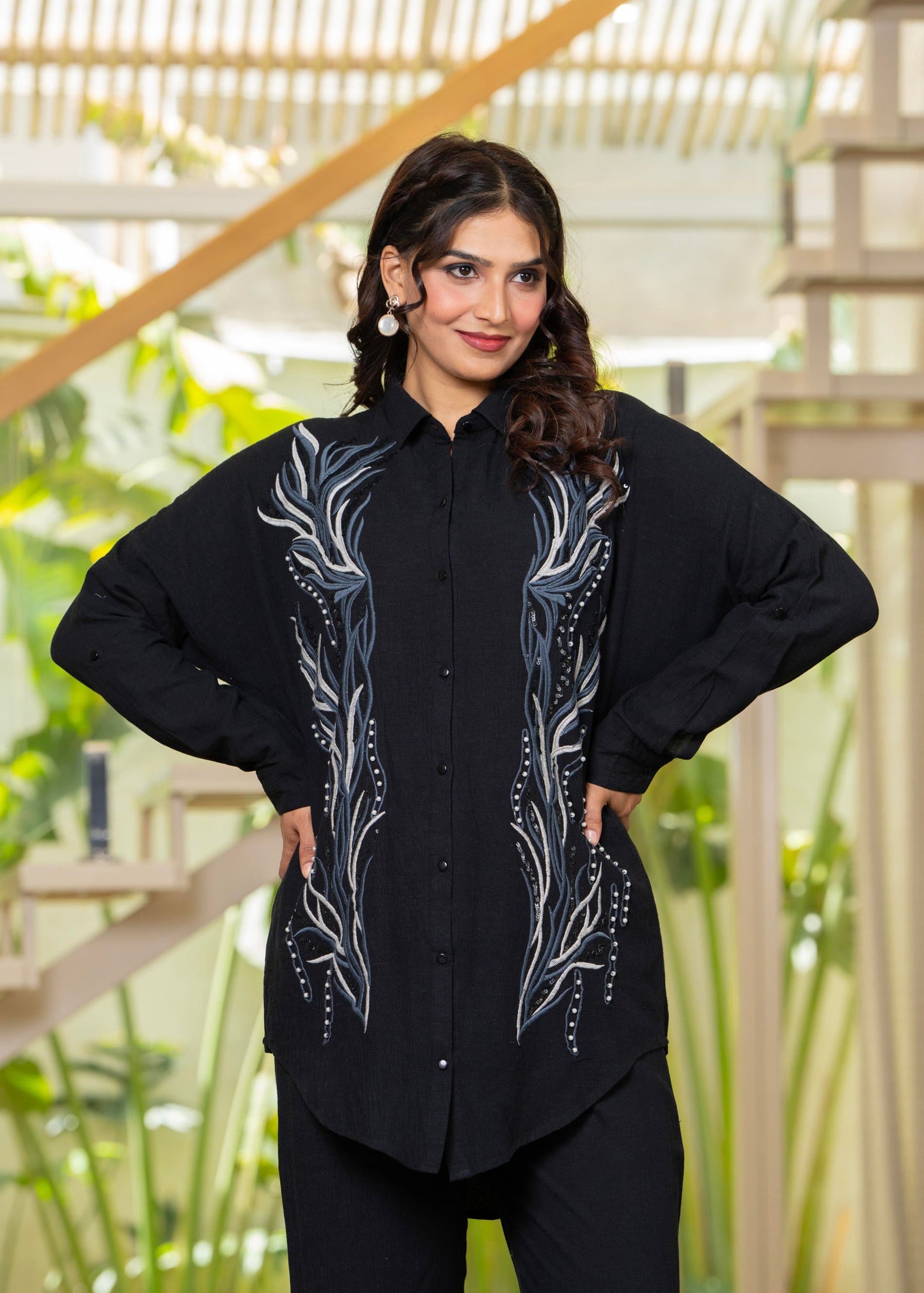 Juniper Black Embroidered Viscose Co-Ord Set With Beads & Sequin Highlights - Swadesiicart