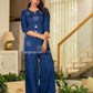 Juniper Navy Solid Viscose Tunic And Pants Co-Ord Set With Thread Work And Sequence - Swadesiicart