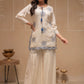 Juniper Off White Solid Viscose Tunic And Pants Co-Ord Set With Thread Work And Sequence - Swadesiicart