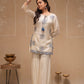 Juniper Off White Solid Viscose Tunic And Pants Co-Ord Set With Thread Work And Sequence - Swadesiicart