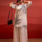Juniper Off-White Leaf Printed Co-Ord Set With Collared Tunic & Wide-Leg Pant - Swadesiicart