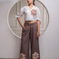 Juniper White & Brown Cotton-Viscose Embroidered Co-Ord Set With Thread Work & Lace - Swadesiicart