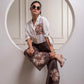Juniper White & Brown Cotton-Viscose Embroidered Co-Ord Set With Thread Work & Lace - Swadesiicart