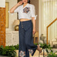 Juniper White & Teal Cotton-Viscose Embroidered Co-Ord Set With Thread Work & Lace - Swadesiicart