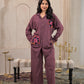 Juniper Viscose Linen Mauve Embroidered Top And Pant Co-Ord Set With Thread Work - Swadesiicart