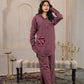 Juniper Viscose Linen Mauve Embroidered Top And Pant Co-Ord Set With Thread Work - Swadesiicart