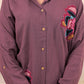 Juniper Viscose Linen Mauve Embroidered Top And Pant Co-Ord Set With Thread Work - Swadesiicart