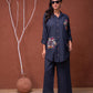 Juniper Viscose Linen Teal Embroidered Top And Pant Co-Ord Set With Thread Work - Swadesiicart