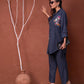 Juniper Viscose Linen Teal Embroidered Top And Pant Co-Ord Set With Thread Work - Swadesiicart
