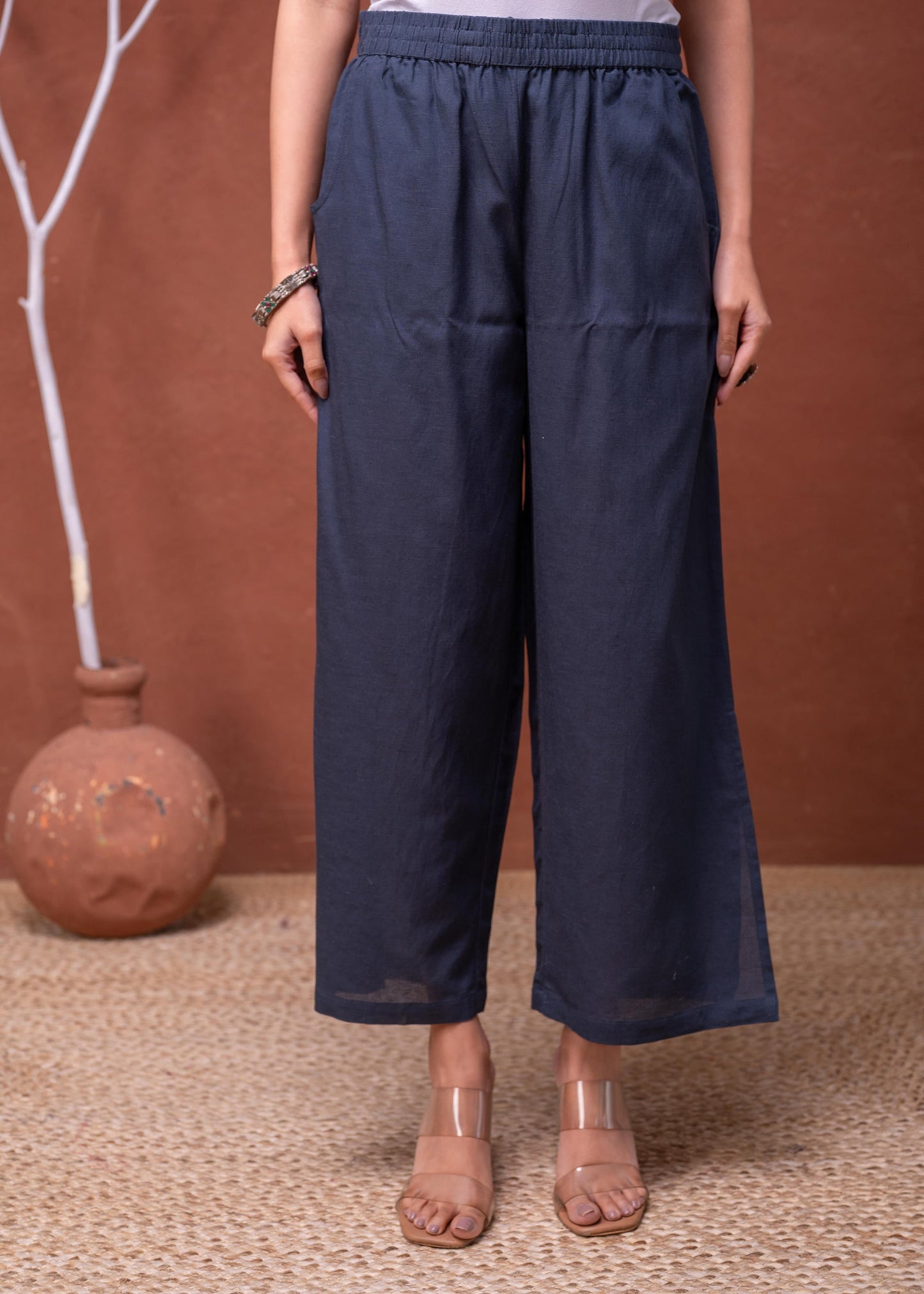 Juniper Viscose Linen Teal Embroidered Top And Pant Co-Ord Set With Thread Work - Swadesiicart