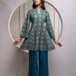 Juniper Teal Floral Printed Kurta & Solid Pants Set In 100% Viscose - Swadesiicart