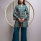 Juniper Teal Floral Printed Kurta & Solid Pants Set In 100% Viscose - Swadesiicart