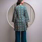 Juniper Teal Floral Printed Kurta & Solid Pants Set In 100% Viscose - Swadesiicart