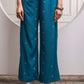 Juniper Teal Floral Printed Kurta & Solid Pants Set In 100% Viscose - Swadesiicart