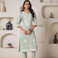 Juniper Mint Solid Embroidered Straight Kurta Pant Set With Thread Work - Swadesiicart