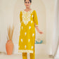 Juniper Mustard Solid Embroidered Straight Kurta Pant Set With Thread Work - Swadesiicart