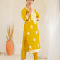 Juniper Mustard Solid Embroidered Straight Kurta Pant Set With Thread Work - Swadesiicart