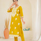 Juniper Mustard Solid Embroidered Straight Kurta Pant Set With Thread Work - Swadesiicart