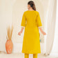 Juniper Mustard Solid Embroidered Straight Kurta Pant Set With Thread Work - Swadesiicart