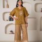 Juniper Mustard Viscose Solid A-Line Tunic With Pants Co-Ord Set With Zari & Sequence Work - Swadesiicart