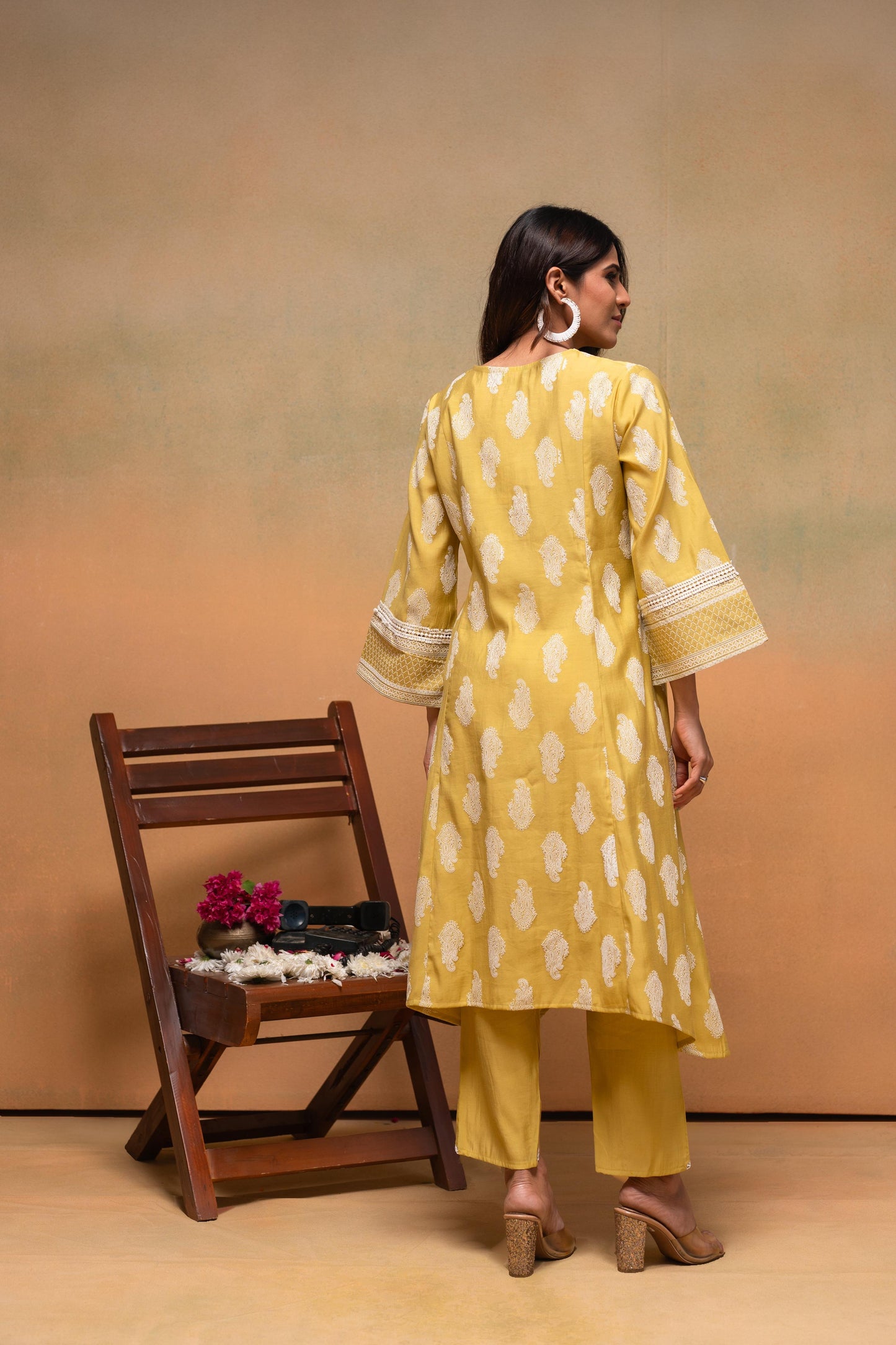 Juniper Viscose Yellow Embroidered Kurta Pant Co-Ordset With Thread Work & Lace - Swadesiicart