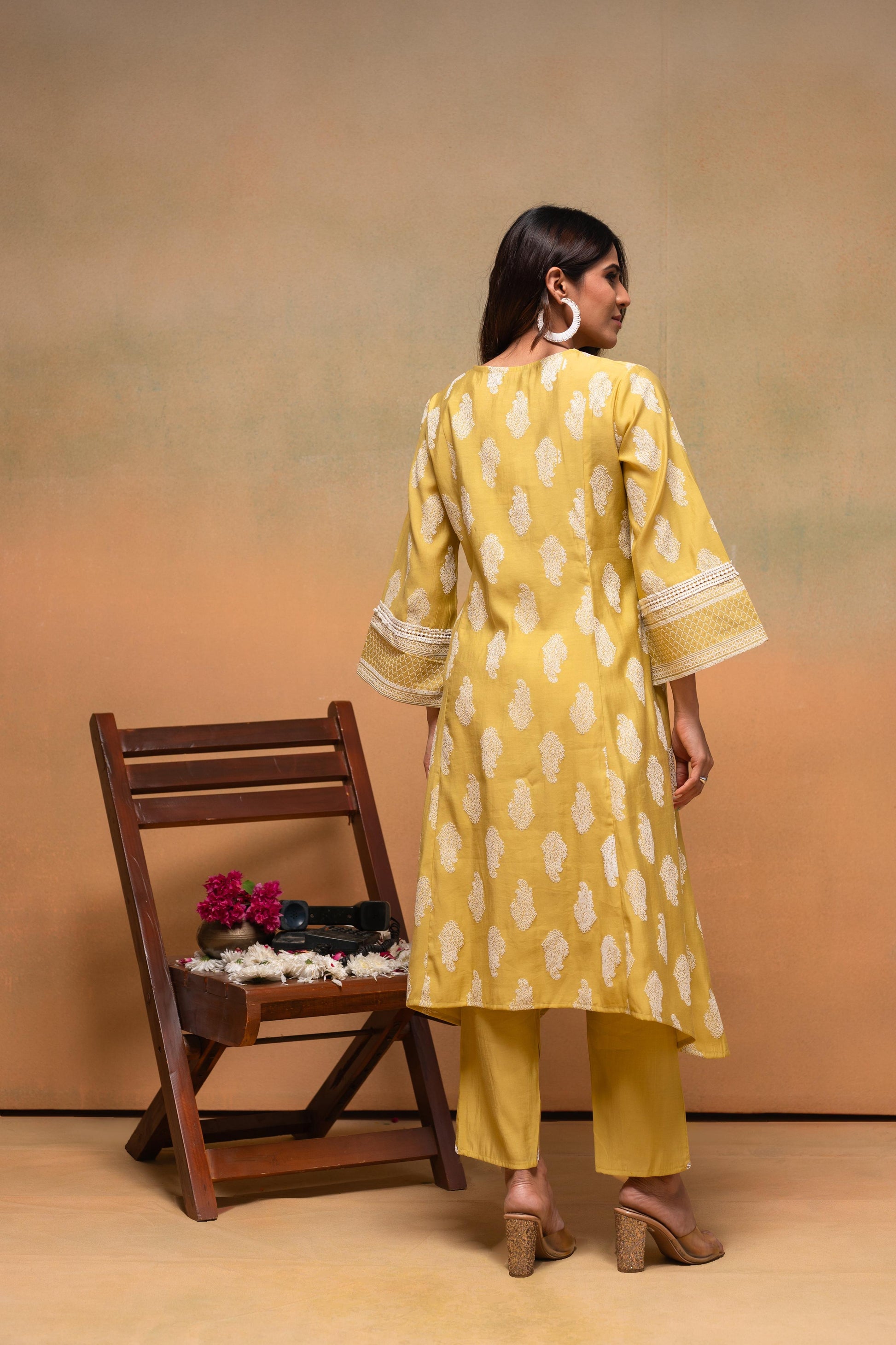 Juniper Viscose Yellow Embroidered Kurta Pant Co-Ordset With Thread Work & Lace - Swadesiicart