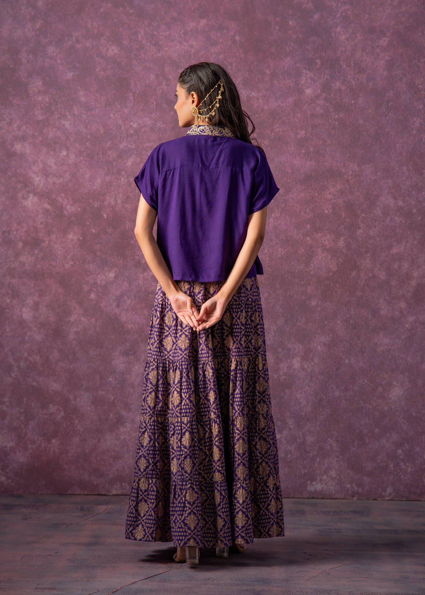 Juniper Purple Viscose Solid Top With Skirt Co-Ord Set With Mirror & Sequence Work - Swadesiicart
