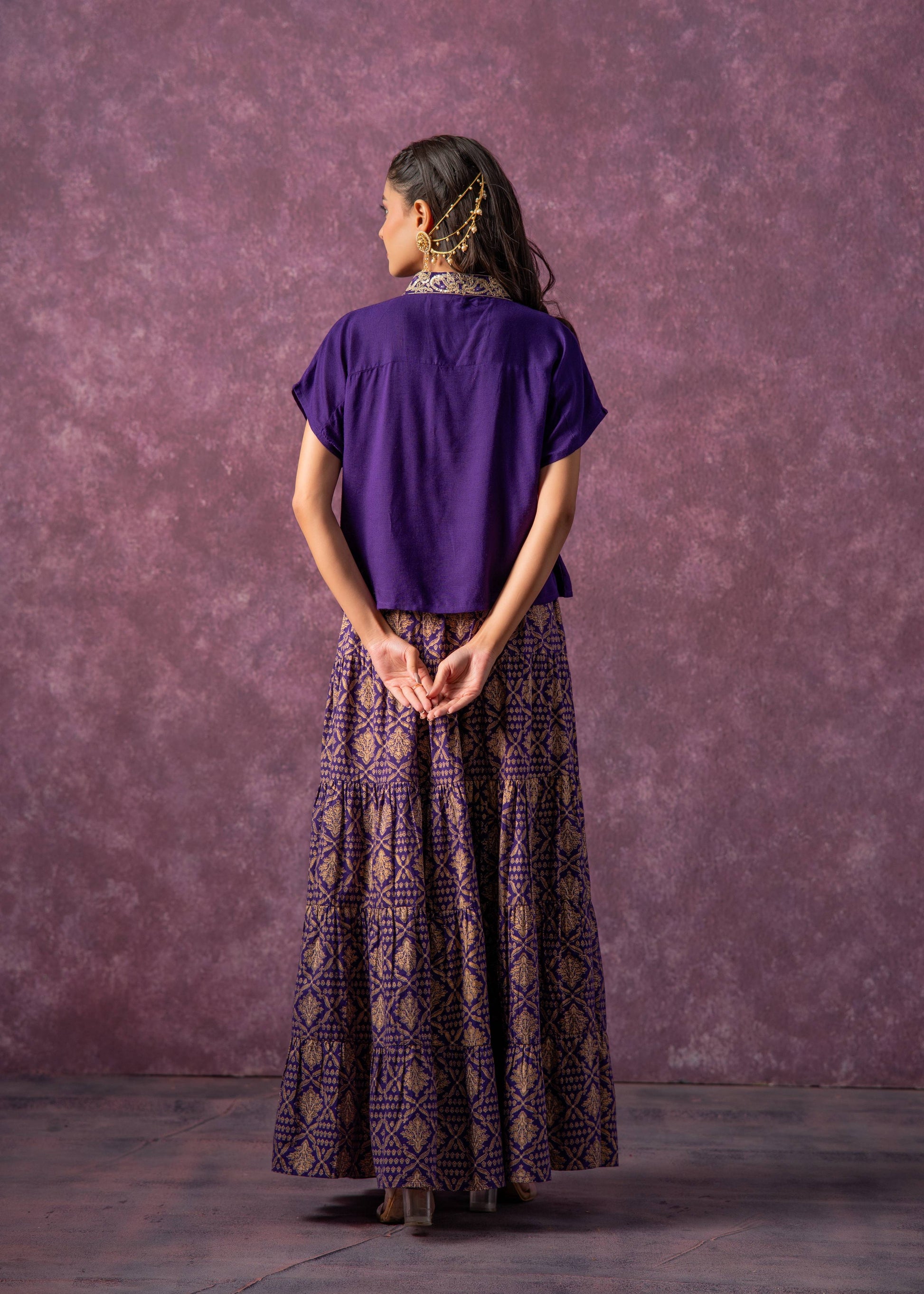 Juniper Purple Viscose Solid Top With Skirt Co-Ord Set With Mirror & Sequence Work - Swadesiicart