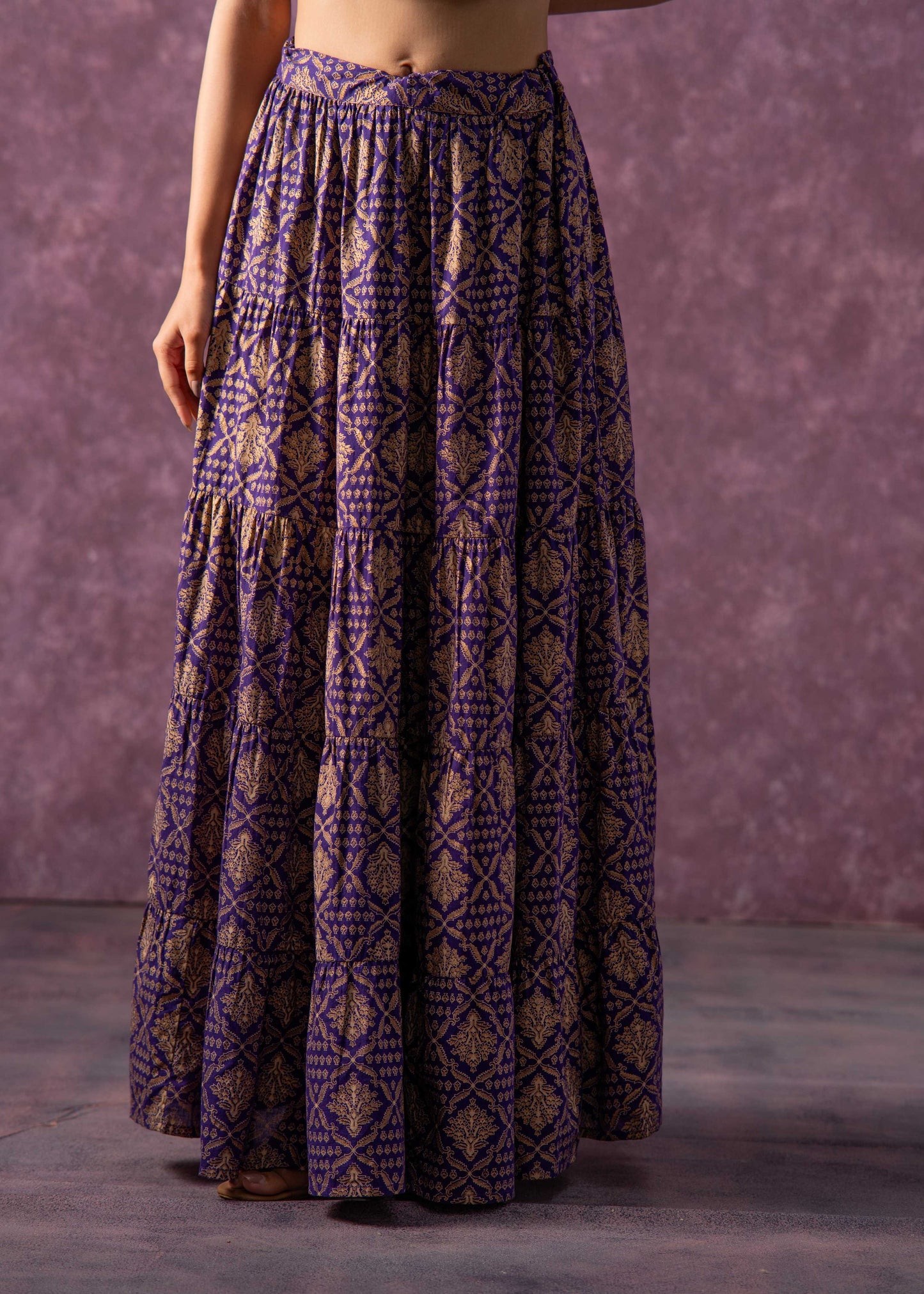 Juniper Purple Viscose Solid Top With Skirt Co-Ord Set With Mirror & Sequence Work - Swadesiicart