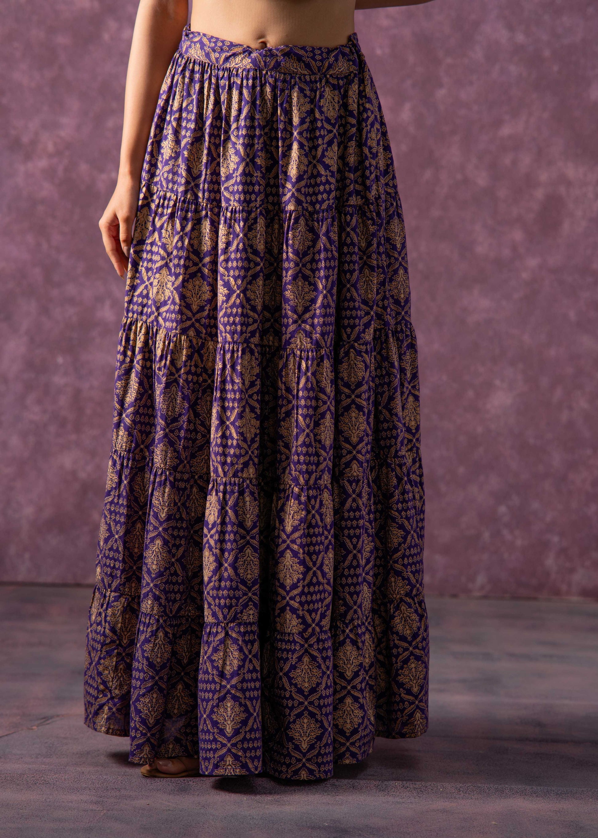 Juniper Purple Viscose Solid Top With Skirt Co-Ord Set With Mirror & Sequence Work - Swadesiicart