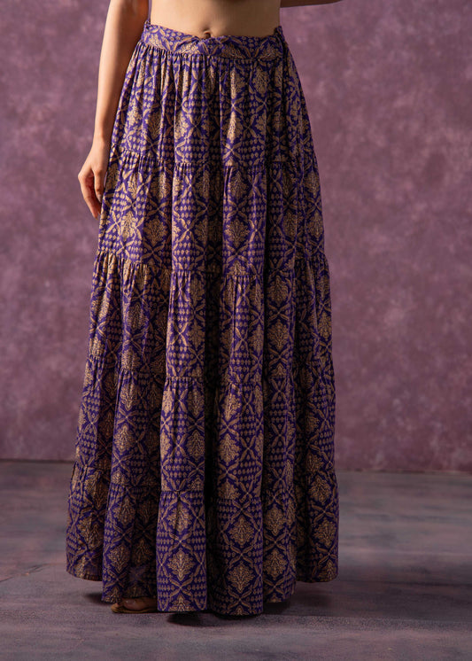 Juniper Purple Viscose Solid Top With Skirt Co-Ord Set With Mirror & Sequence Work - Swadesiicart