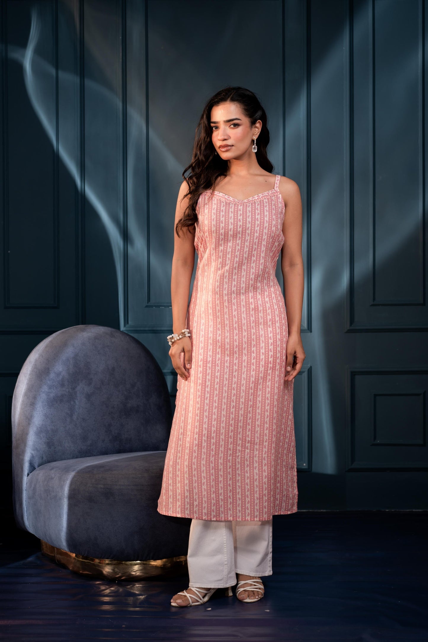 Juniper Women'S Pink Ethnic Motifs Kurta In Man-Made Fiber With Sequin Detailing - Swadesiicart