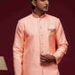 Raivat Ethnic Banarasi Jacquard Embroidery Semi Indo Western Sherwani In Pink Colour | Swadesiicart